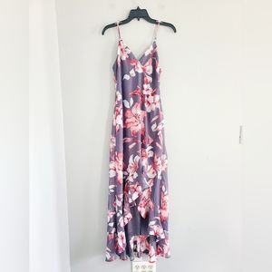 Lulus Gray Pink Floral Maxi Dress S